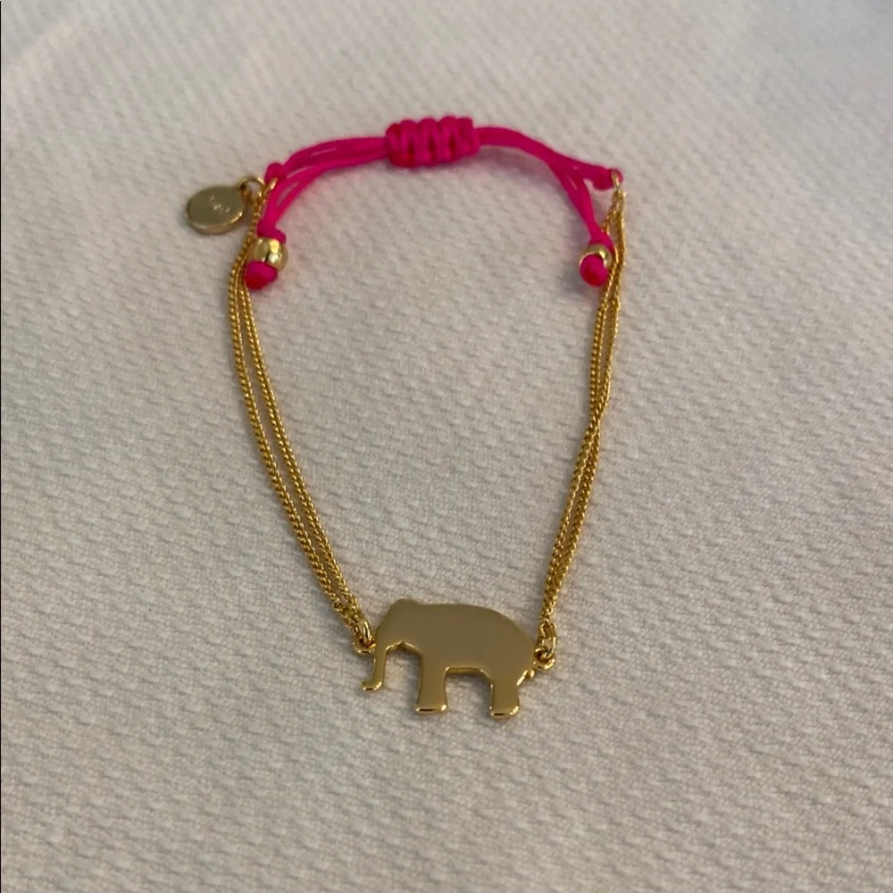 Stella&Dot Gold Pink Elephant Charm Adjustable Pulley Chain Wishing Bracelet